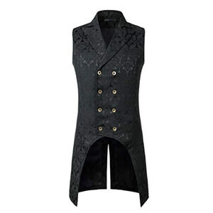 NWT Zeroyaa Black Jacquard Double-Breasted Vest Tailcoat L Gothic Steampunk